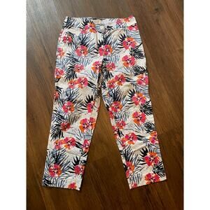 Talbots Size 4 Women's‎ Cotton Chino Ankle Pants Blue and Pink Hawaiian Floral